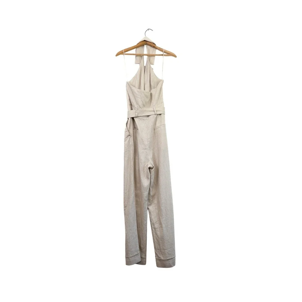 ZARA Linen-Blend Halter Jumpsuit – Neutral Wide Leg,‎ Size M